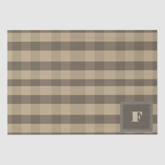Modernes Kariertes Monogramm Braun Beige Seidenpapier (Vorderseite)