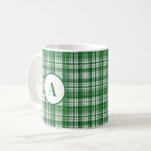 Modernes Kariertes Muster in Weiß und Grün Kaffeetasse (Vorderseite Links)