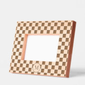 Modernes, kariertes Muster Mit Monogramm Holzlaser Geätzte Rahmen (Links)