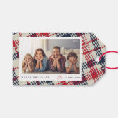 Modernes Kariertes Muster Weihnachts-Custom-Family Geschenkanhänger (Vorderseite (Horizontal))