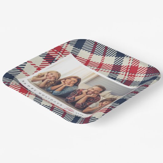 Modernes Kariertes Muster Weihnachts-Custom-Family Pappteller (Gewinkelt)