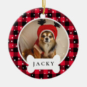 Modernes Kariertes Personalisiertes Tier Foto & Na Keramik Ornament (Vorne)