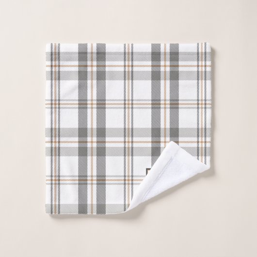 Modernes Kariertes Porzellan Weiß Badhandtuch Set (Waschlappen)