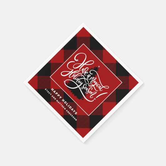 Modernes Kariertes Red Buffalo Weihnachtsbuch Serviette (Ecke)