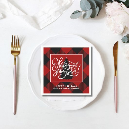 Modernes Kariertes Red Buffalo Weihnachtsbuch Serviette