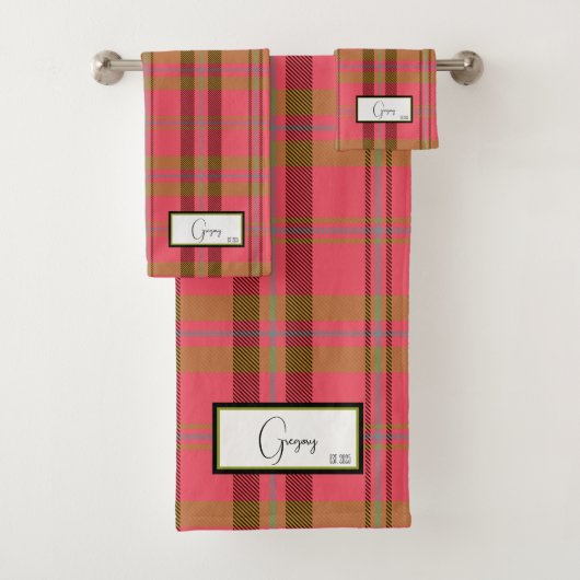 Modernes Kariertes Rosa Badetuch Set (Insitu)