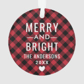 Modernes Kariertes Rot-Schwarz-Buffalo-Foto Ornament (Rückseite)