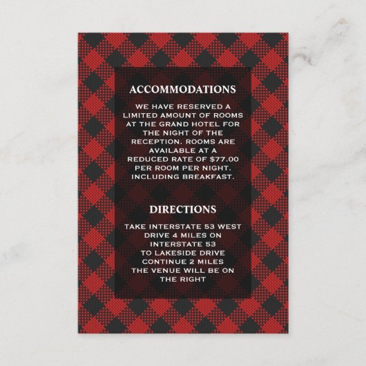 Modernes Kariertes Rotes Buffalo - Details zur Hoc Begleitkarte (Vorderseite)