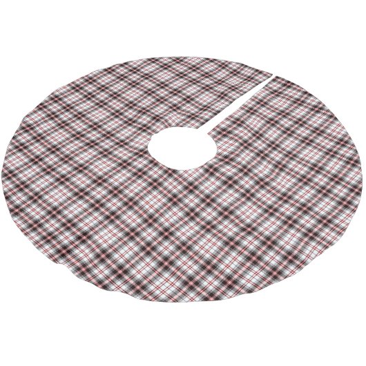 Modernes Kariertes rotes und schwarzes Muster Polyester Weihnachtsbaumdecke (Schrägansicht)