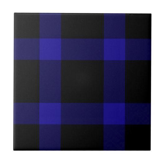 Modernes Kariertes Schwarz-Blau-Tartan-Muster Fliese (Vorderseite)