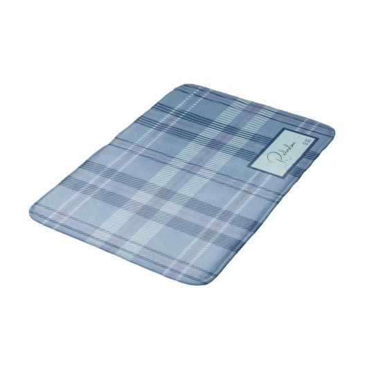 Modernes Kariertes Sky Blue Bath Mat Badematte (Schrägansicht)