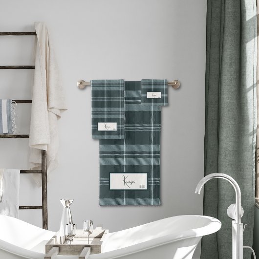 Modernes Kariertes Storm Grau Bath Handtuch Set