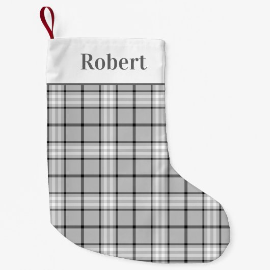 Modernes Kariertes Tartan-Muster mit Name Kleiner Weihnachtsstrumpf (Vorderseite)