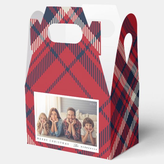 Modernes Kariertes Weihnachts-Custom-Foto Geschenkschachtel (Geöffnet)