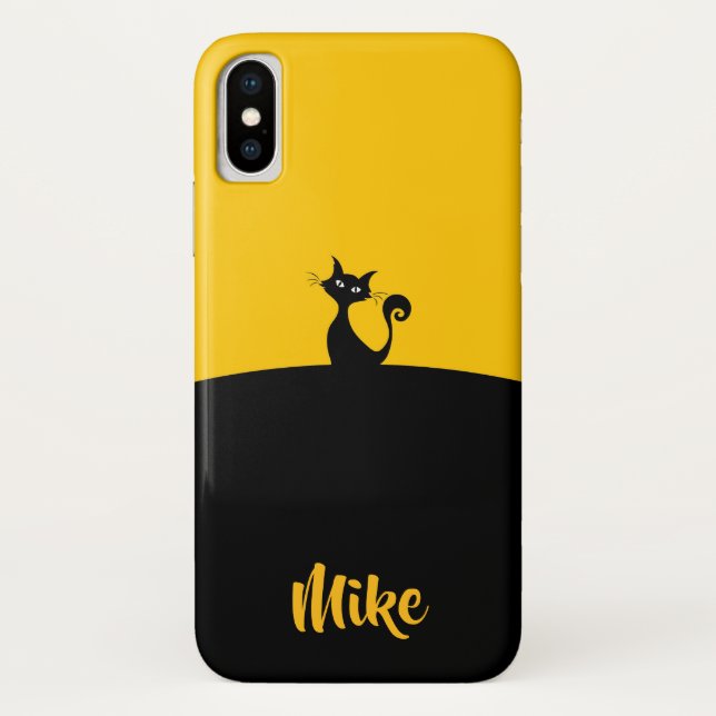Modernes Katzen-Haustier-schwarze u. gelbe Case-Mate iPhone Hülle (Rückseite)