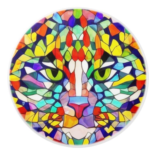 Modernes Katzengesicht Abstrakte Wasserfarbe - far Keramikknauf (Vorderseite)