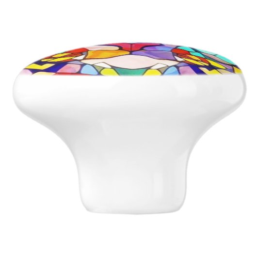 Modernes Katzengesicht Abstrakte Wasserfarbe - far Keramikknauf (Seitenansicht)