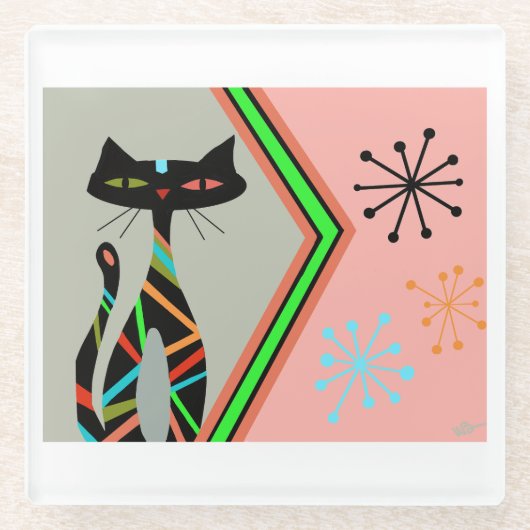 Modernes Katzengetränk aus dem 19. Jahrhundert Glasuntersetzer (Vorderseite)