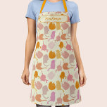 Modernes Katzenmuster Personalisiert Schürze<br><div class="desc">Moderne Katzenmuster in Pfirsich,  Rosa und Orange auf cremefarbenem Hintergrund. Originelle Kunst von Nic Squirrell. Ändern Sie den Namen,  um ihn zu personalisieren.</div>