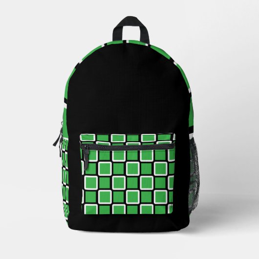 Modernes Kelly Green & Black Geometric Backpack Bedruckter Rucksack (Vorderseite)