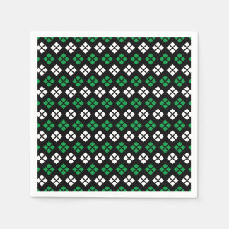 Modernes Kelly Green & White Raute Muster auf Schw Serviette