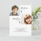 Modernes Kids Joint Birthday Party Foto Einladung (Stehend Vorderseite)