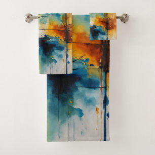 Modernes kinematisches Abstrakt "Blue & Orange Badhandtuch Set