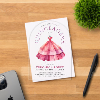 Modernes, klares Rosa Stille Princess Dress Wasser Acryleinladungen