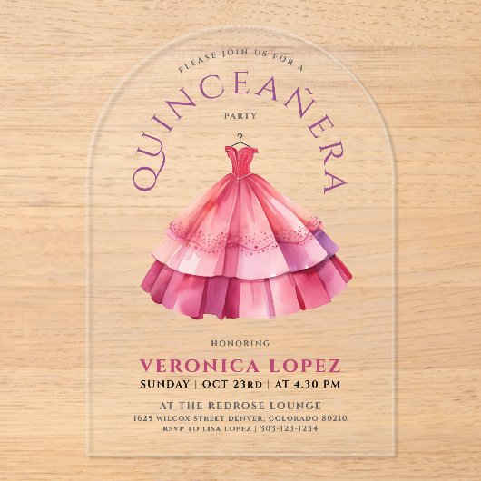 Modernes, klares Rosa Stille Princess Dress Wasser Acryleinladungen (Vorderseite)