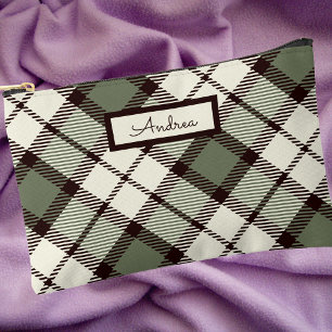 Modernes Klassik-Sage Grün Kariert Mit Monogramm Zubehörtasche