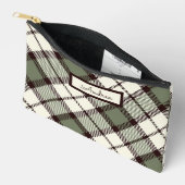 Modernes Klassik-Sage Grün Kariert Mit Monogramm Zubehörtasche (Offen)