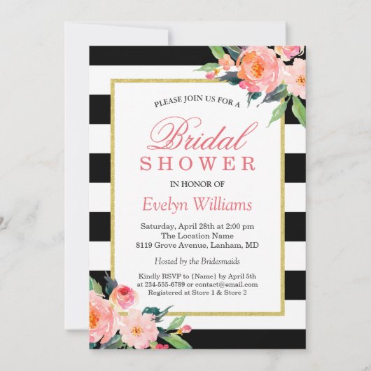 Modernes klassisches Black Stripes Brautparty Einladung (Vorderseite)