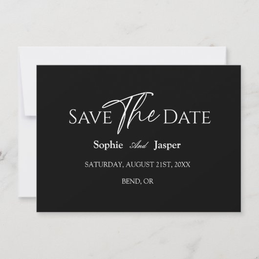 Modernes klassisches Black Wedding Flat Save the D Date (Vorderseite)