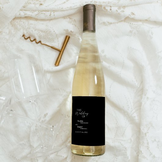 Modernes klassisches Black Wedding Wine Label Weinetikett