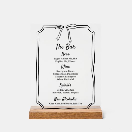 Modernes klassisches Chic Timeless Bow Wedding Bar Acrylschild (Vorderseite)