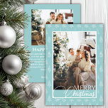 Modernes klassisches Doppelseitiges Foto Weihnacht Feiertagskarte<br><div class="desc">Diese klassische Weihnachtskarte strahlt Eleganz und Wärme aus und zeichnet sich durch ein zartes Weiß- und Weich-Grün-Weihnachtsbaummuster aus, das einen ruhigen, festlichen Ton Set. Im Vordergrund steht die Bühne Ihres Lieblings-Fotos, die schön durch die sanften Farbtöne des Designs gerahmt wird. Das herzliche Gruß "Frohe Weihnachten" in einem zauberhaften Drehbuch. Die...</div>