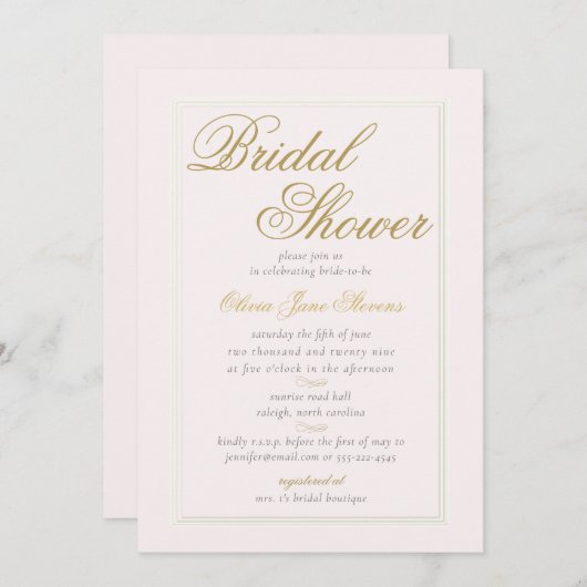 Modernes klassisches Dreifach-Rahmen-Blush-Brautpa Einladung (Vorne/Hinten)