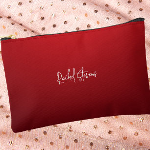Modernes klassisches elegantes Rot-Weiß-Monogramm Zubehörtasche