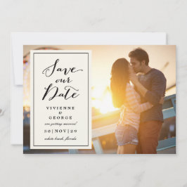Modernes klassisches Elfenbeinkarton-Foto Save the Einladung