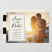 Modernes klassisches Elfenbeinkarton-Foto Save the Einladung (Vorne/Hinten)