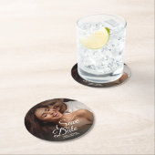 Modernes klassisches Foto Elegante Hochzeit Save t Runder Pappuntersetzer (Vor Ort)