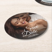 Modernes klassisches Foto Elegante Hochzeit Save t Runder Pappuntersetzer (Angewinkelt)