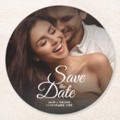 Modernes klassisches Foto Elegante Hochzeit Save t Runder Pappuntersetzer (Vorderseite)