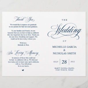 Modernes klassisches Hochzeitsprogramm für Navy, f