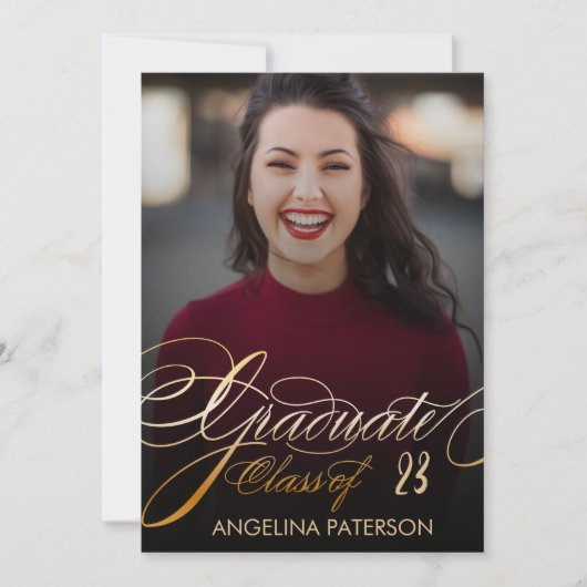 Modernes klassisches Imitat Gold Letter Graduate P Einladung (Vorderseite)