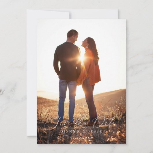 Modernes klassisches Kalligrafie-Script-Foto Save The Date (Vorderseite)