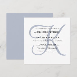 Modernes klassisches Monogramm | Dusty Blue Weddin Einladung