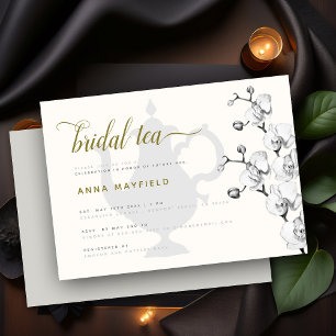 Modernes Klassisches Schwarz-weißes Gold Orchid Einladung