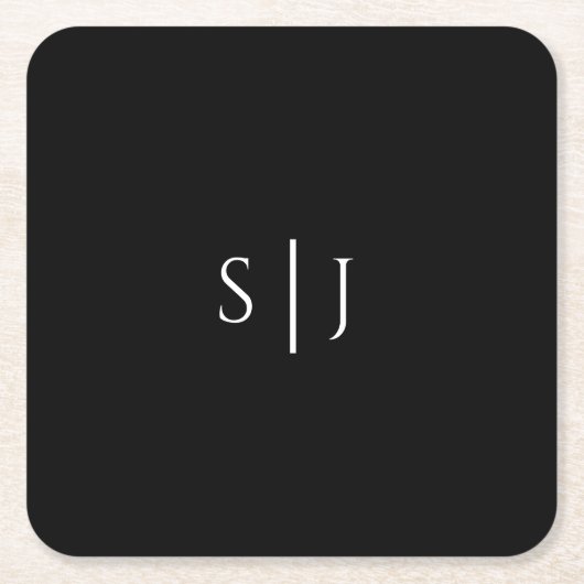 Modernes Klassisches Schwarzes Hochzeitmonogramm Rechteckiger Pappuntersetzer (Vorderseite)