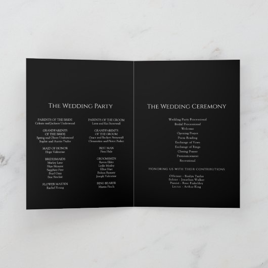 Modernes klassisches Schwarzes Hochzeitsprogramm Programm (Innenseite)
